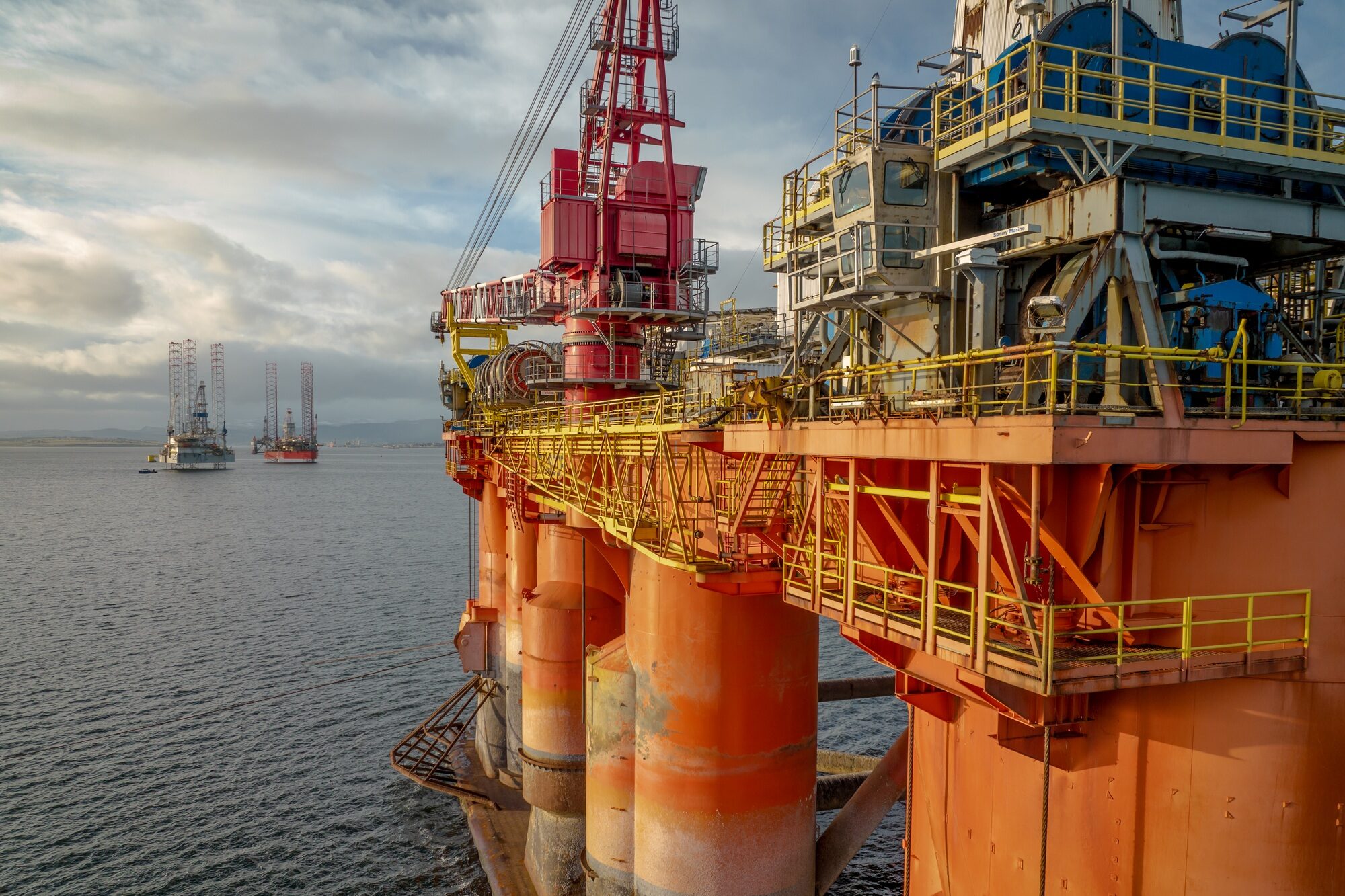 Sunset View of an Oil and Gas Rig and Platform at Sea