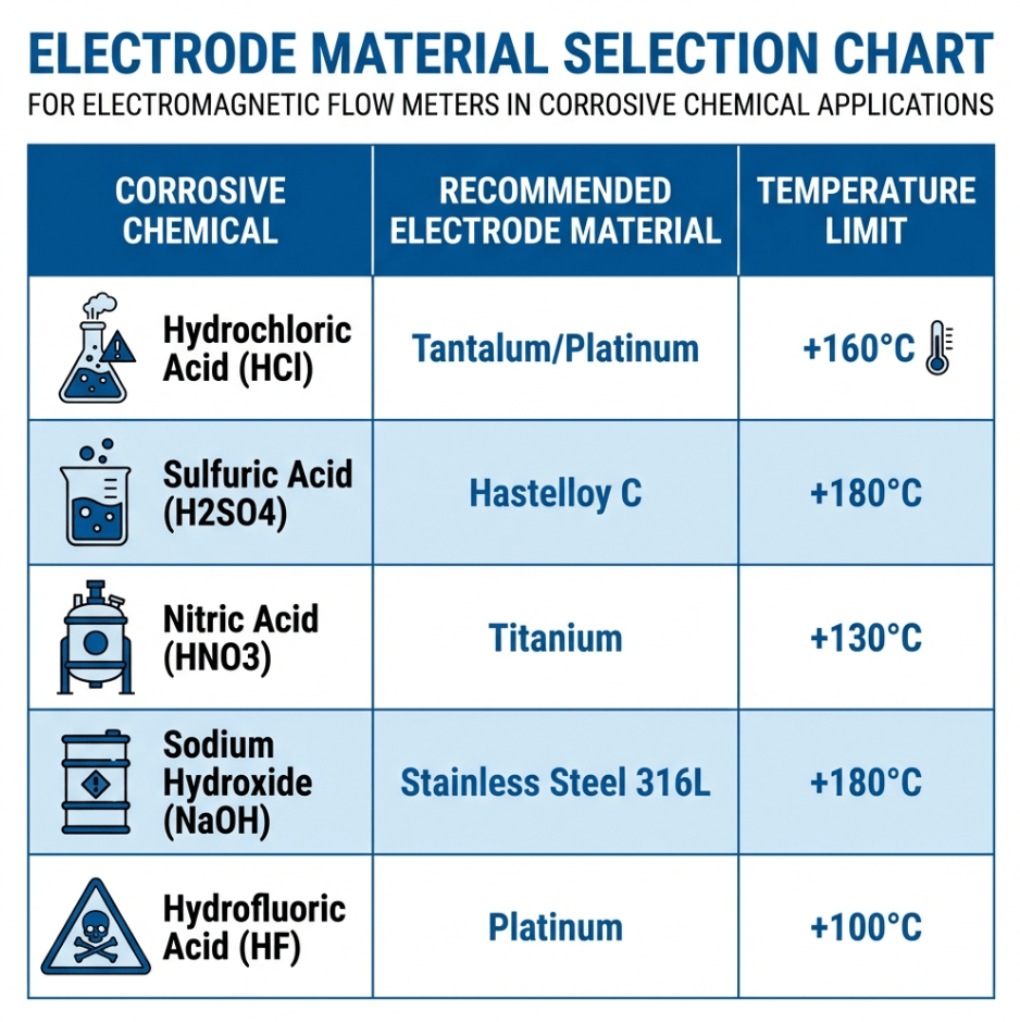 Electrode Material Selection Chart for Corrosive Chemicals