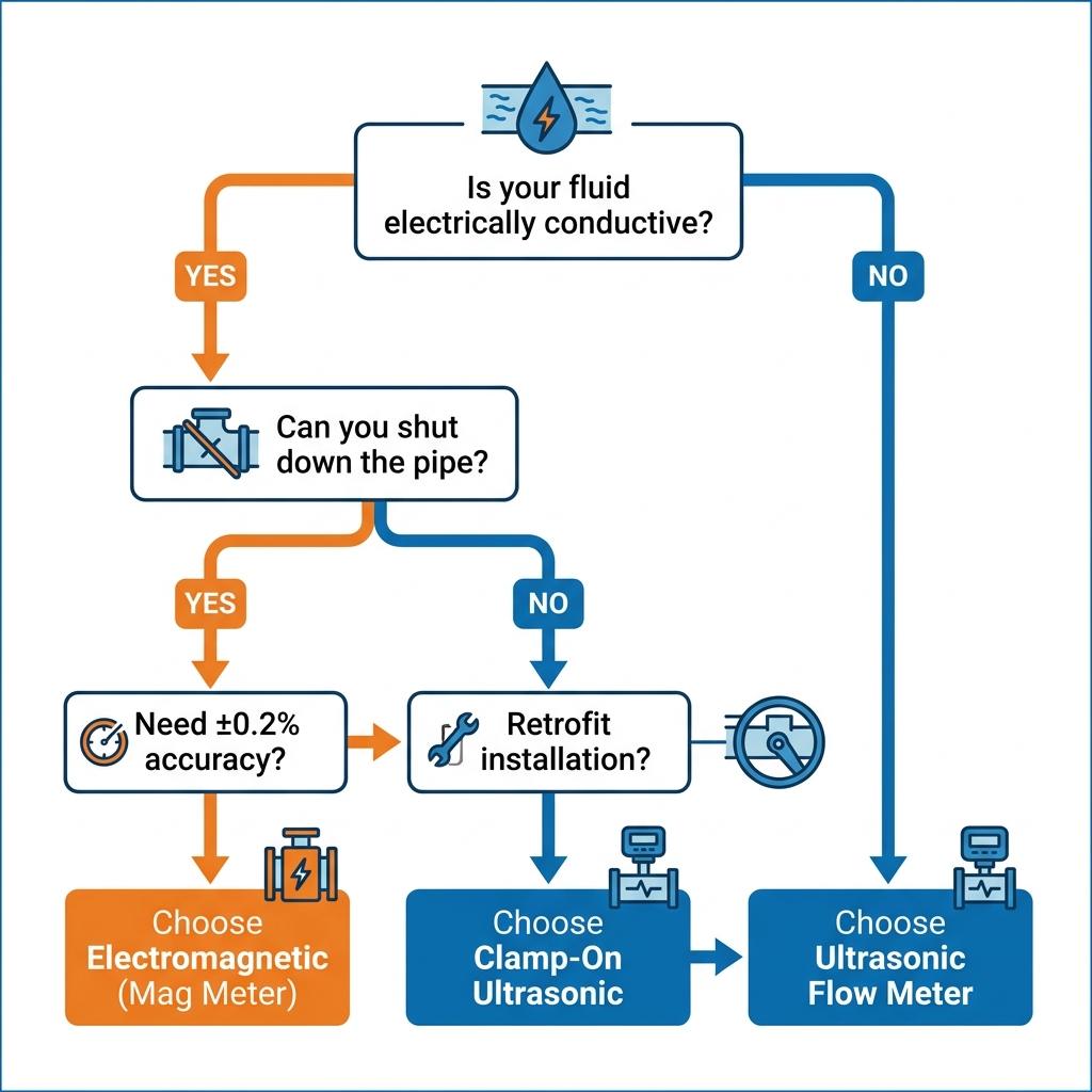 Flow meter selection decision flowchart